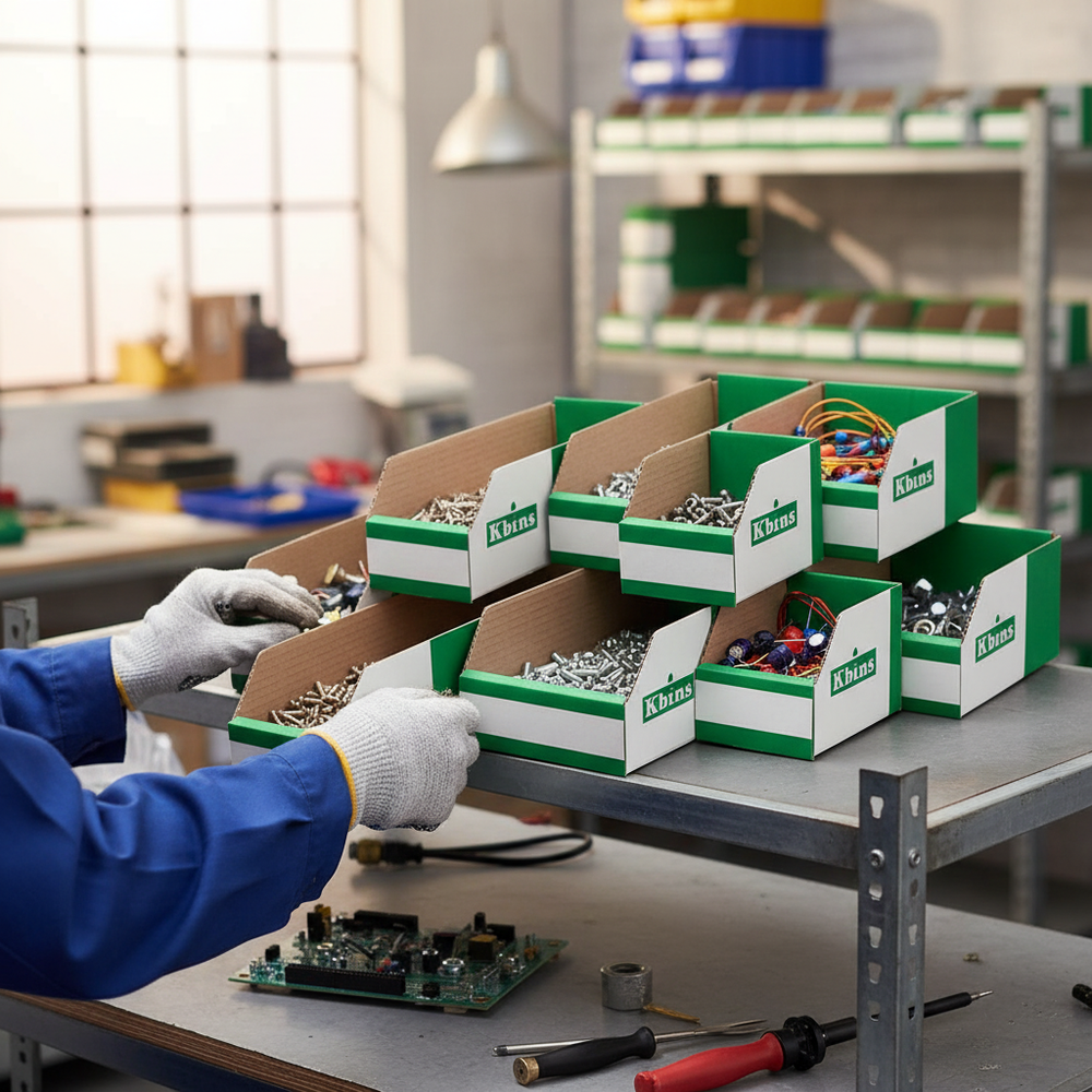 Premium Flat Pack Cardboard Parts Bins - Versatile & Cost Effective - Side view