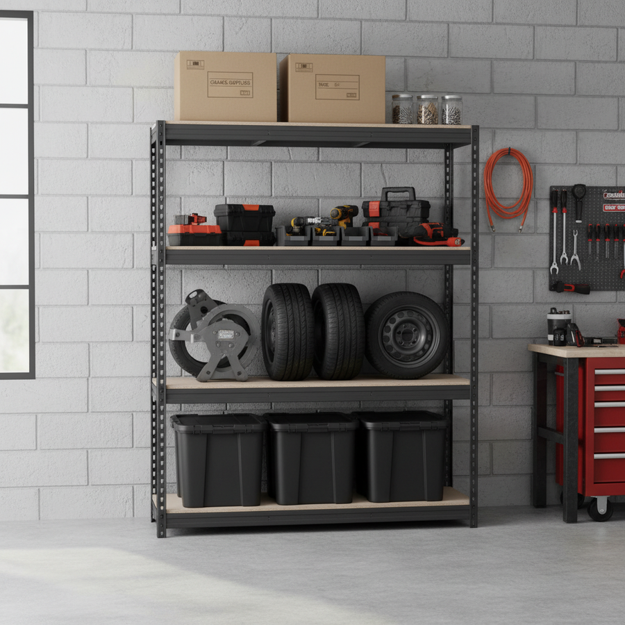 Premium Heavy Duty Garage Shelving - 2000mm High - 500kg Capacity - Grey - Front view