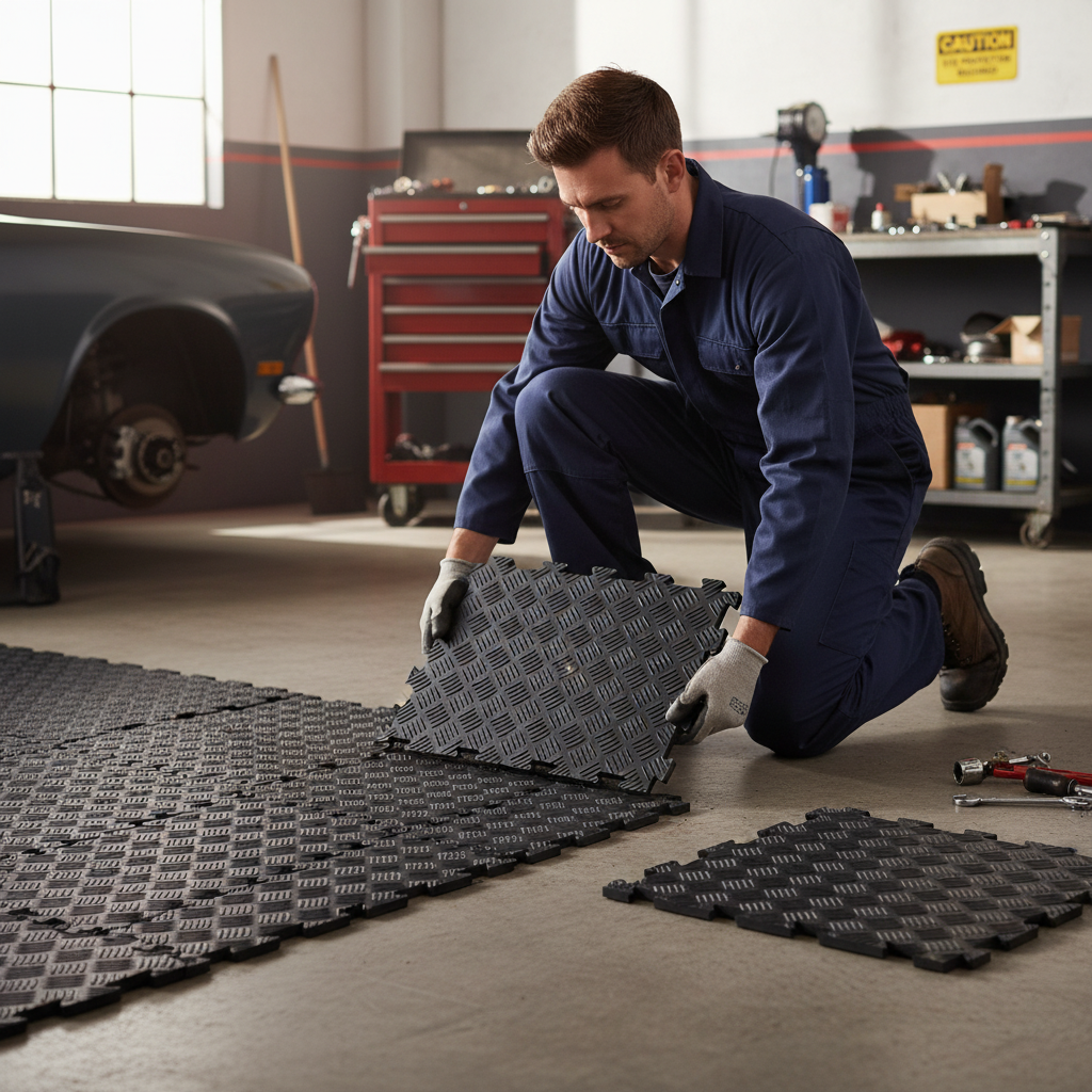 Premium Interlocking Floor Tiles with Tread Plate Surface - Front view