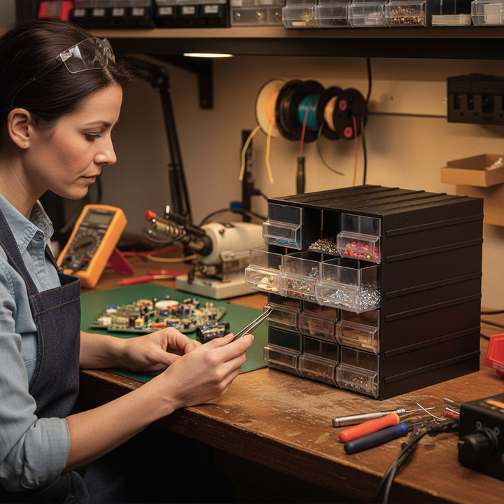 Premium Plastic Storage Unit with 12 Drawers for Organizing - Side view