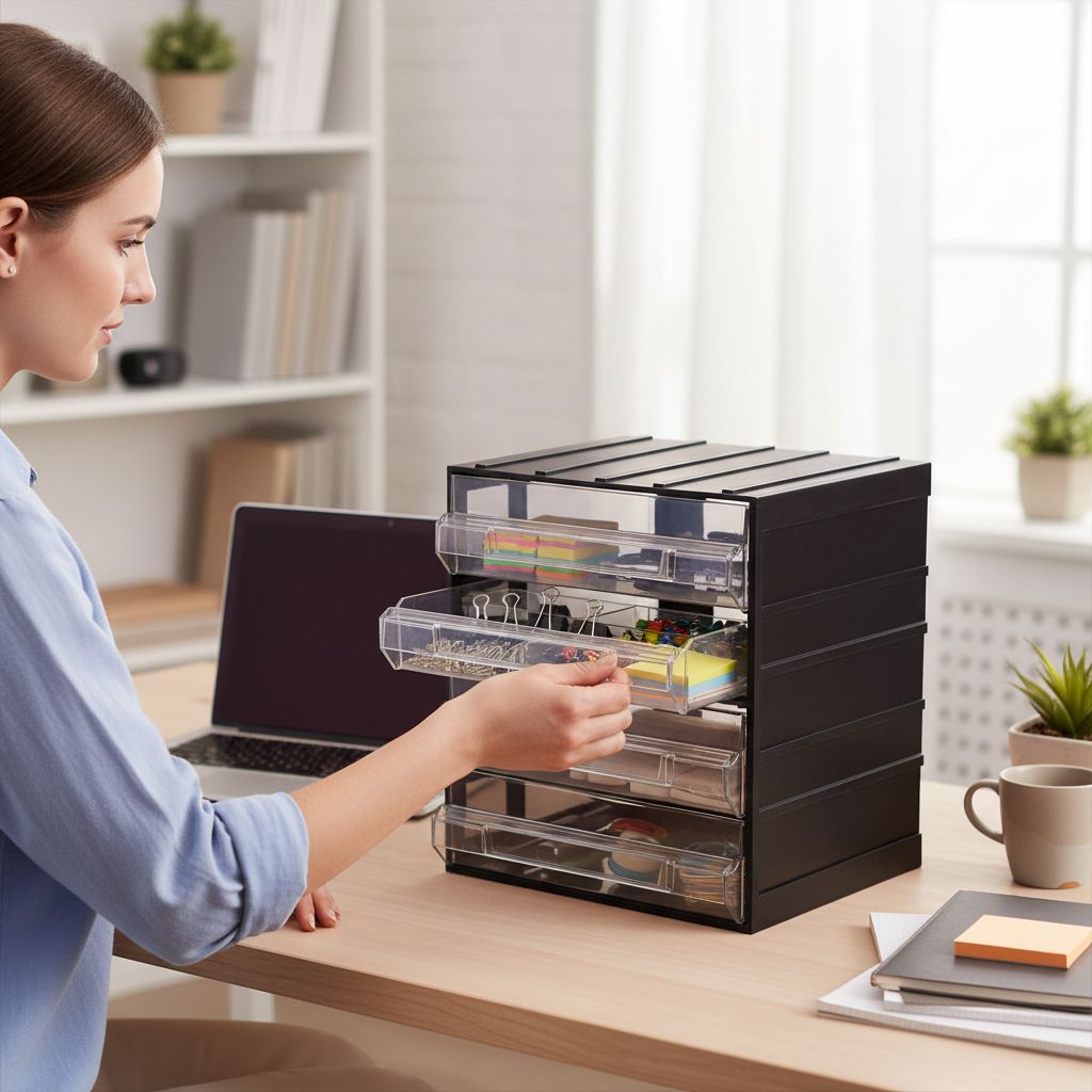 Premium Plastic Storage Units with 4 Drawers for Organizing - Side view