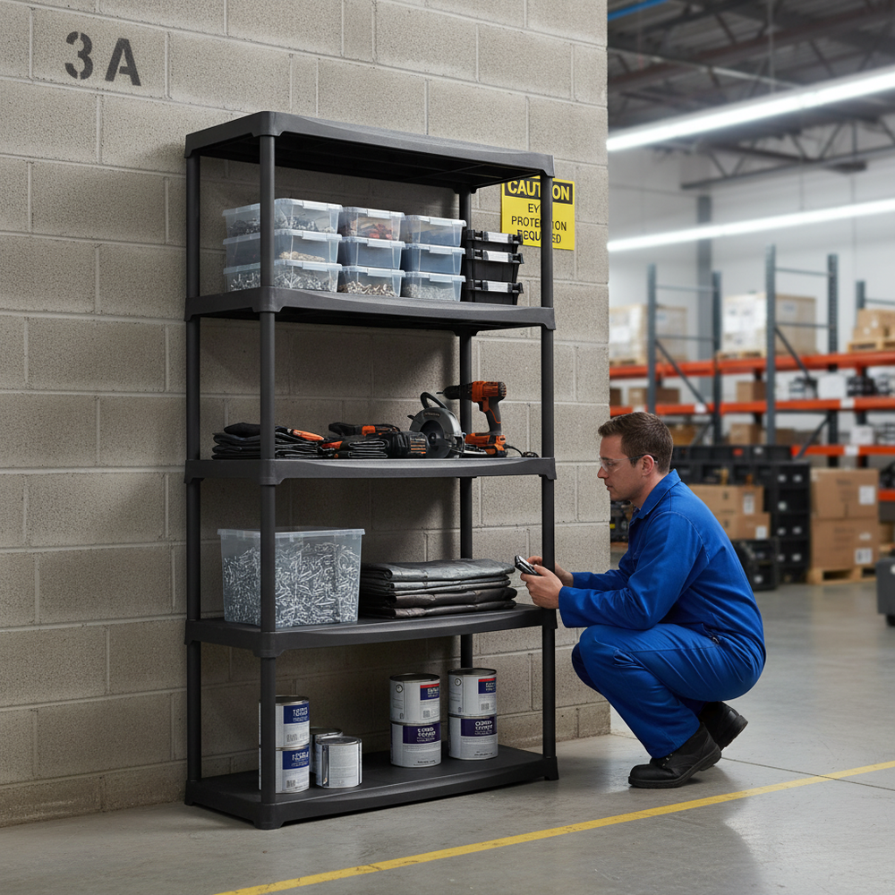 Premium Plastic Shelving Unit - 1760mm High - 20kg Capacity - Charcoal - Side view