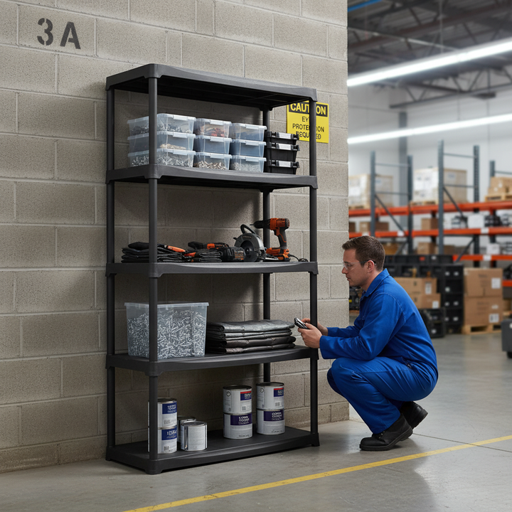 Premium Plastic Shelving Unit - 1760mm High - 20kg Capacity - Charcoal - Side view