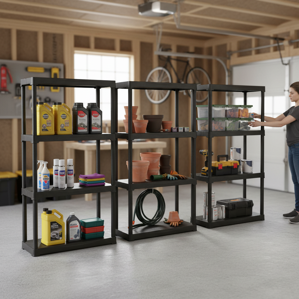 Premium Plastic Shed Shelving - 1330mm High - Holds 20kg per Level - Side view