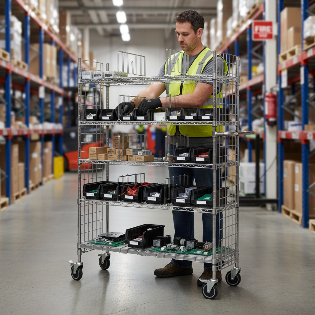 Premium Wire Picking Cart with Dividers - 5 Levels for Heavy-Duty Use - Front view