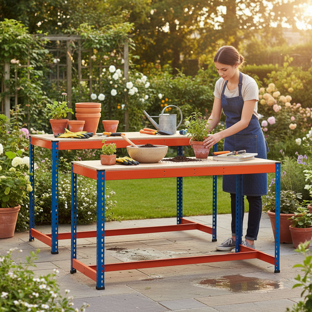 Premium T-Bar Workbenches - 915mm High - 800kg Capacity - Chipboard Finish - Side view