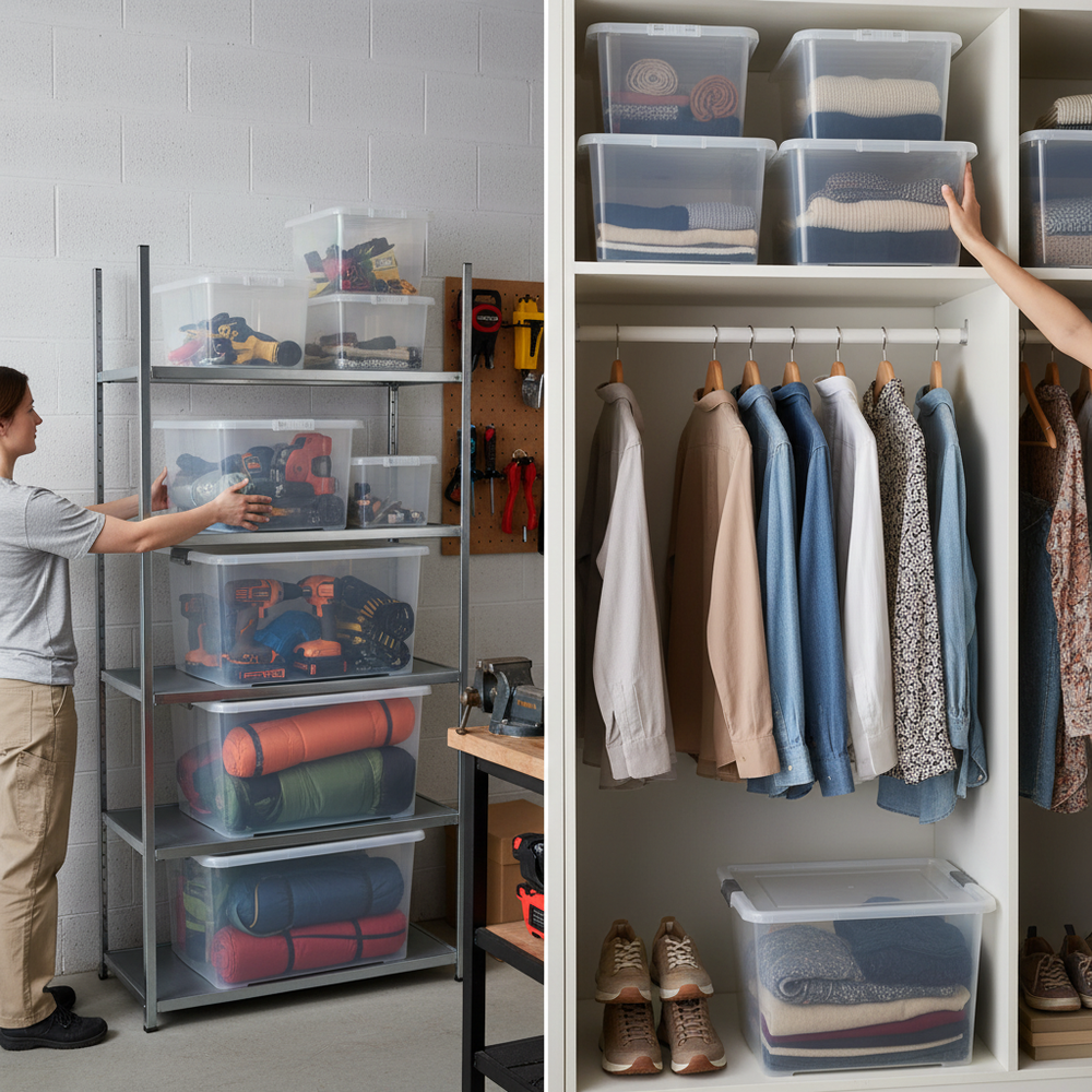 Premium Plastic Storage Boxes - Clear - Multiple Sizes Available - Side view