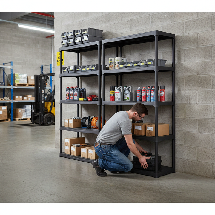 Heavy Duty Plastic Shelving Unit - 1760mm High - 20kg Capacity - Charcoal - Side view