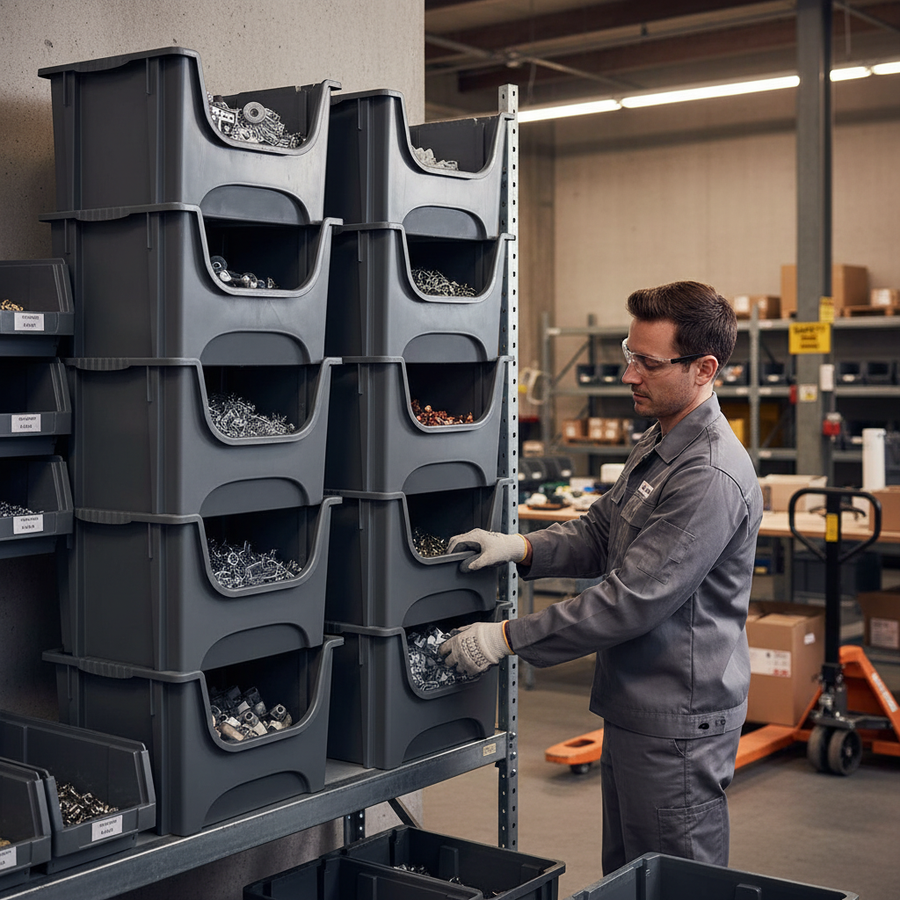 50L Heavy Duty Stacking Pick Bins - Ideal for Storage Solutions - Front view