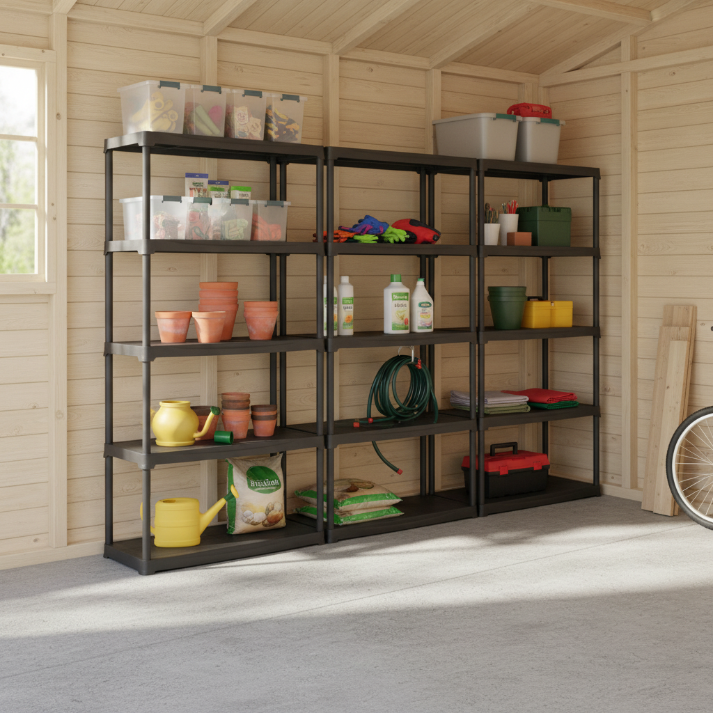 Premium Plastic Shed Shelving - 1760mm High - 20kg Capacity - Charcoal - Front view
