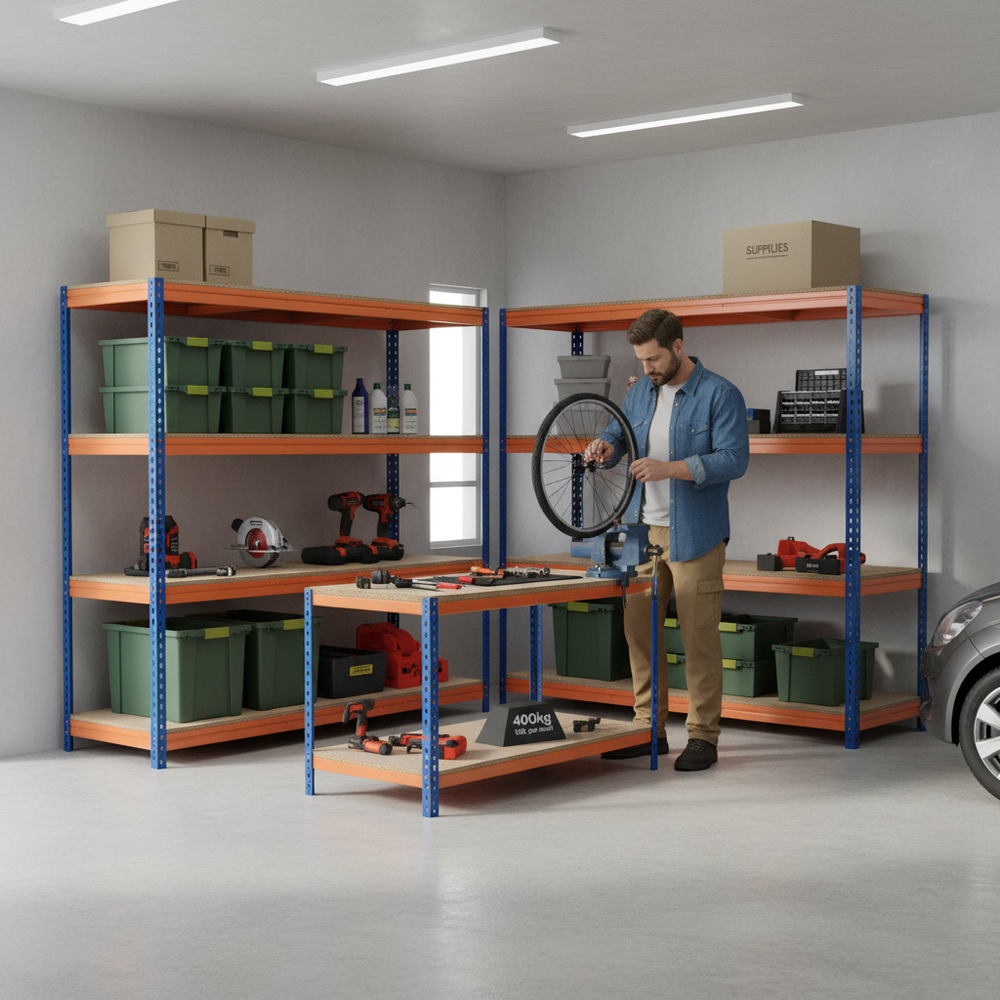 Premium Industrial Shelving & Workbench Bundle - 1800mm High & 1600mm Wide - Side view