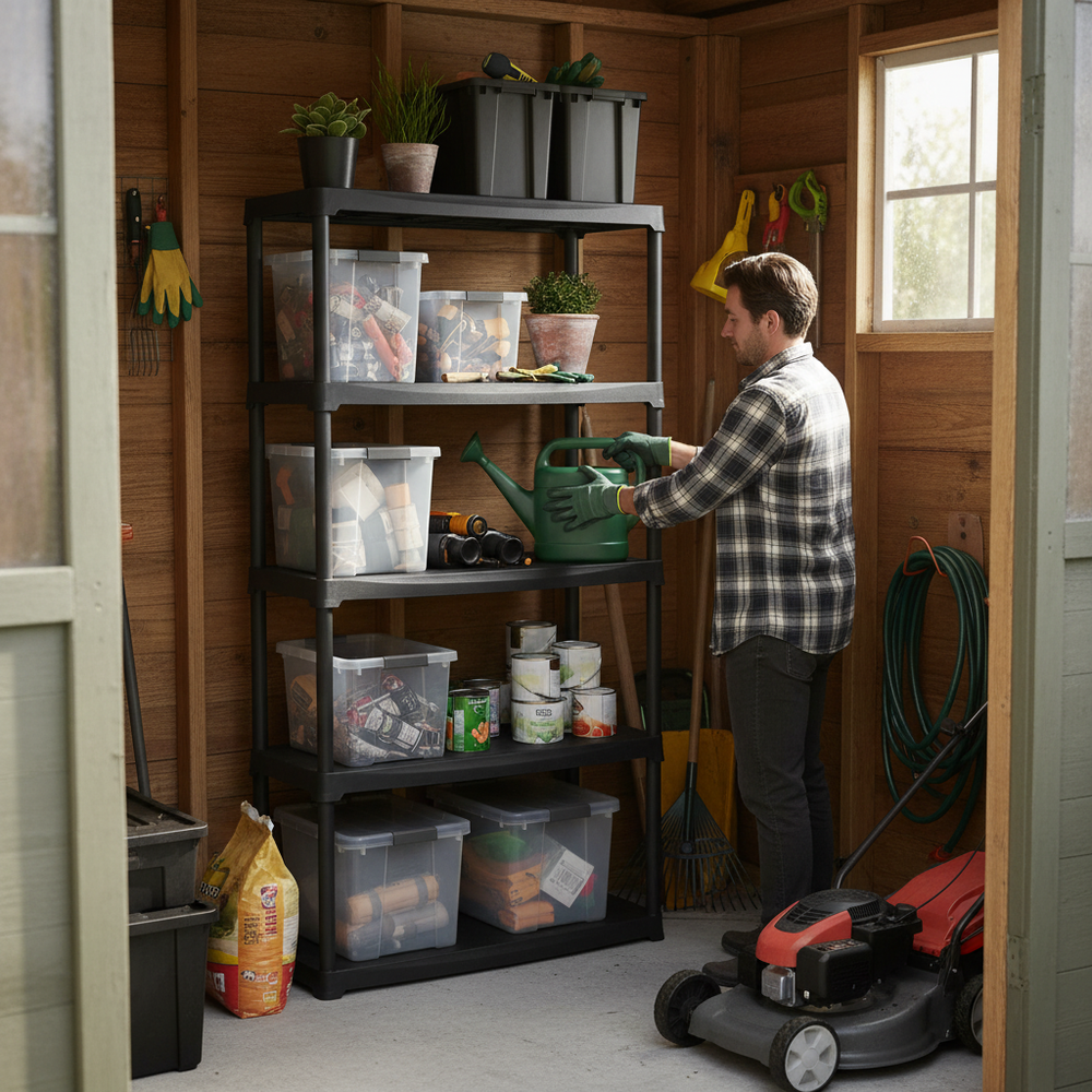 Heavy Duty Plastic Shed Shelving - 1760mm High - 20kg Capacity - Side view