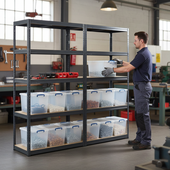 Premium Shelving Units with 12x 33.5L Storage Boxes - 1800mm High - Grey