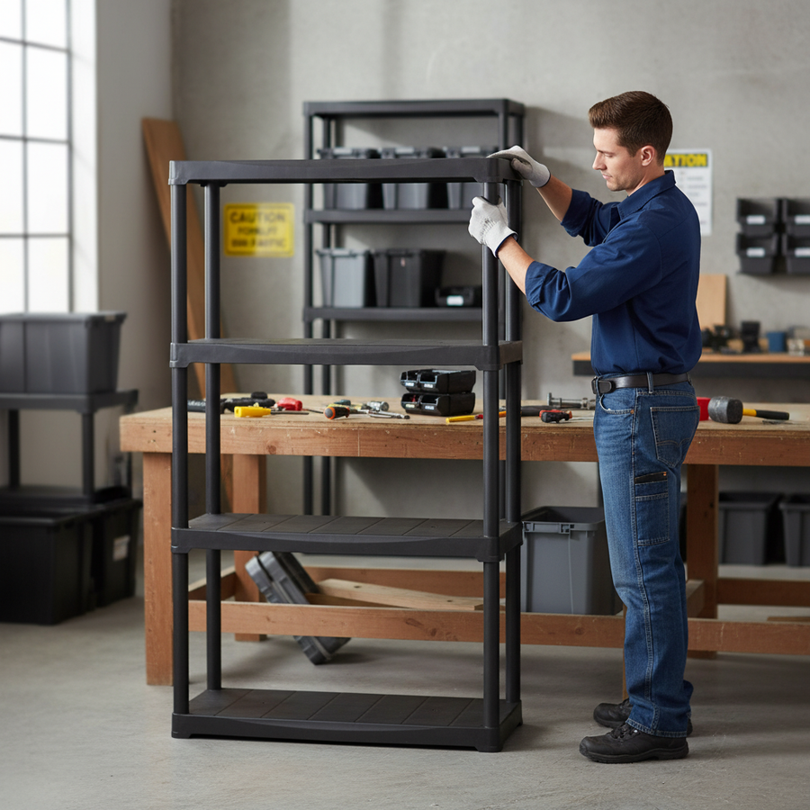 Premium Plastic Shelving - 1330mm High - 20kg Capacity - Charcoal - Front view