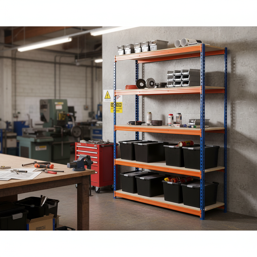Premium Heavy Duty Shelving with 8x 37L Plastic Storage Boxes - 1800mm High - Front view