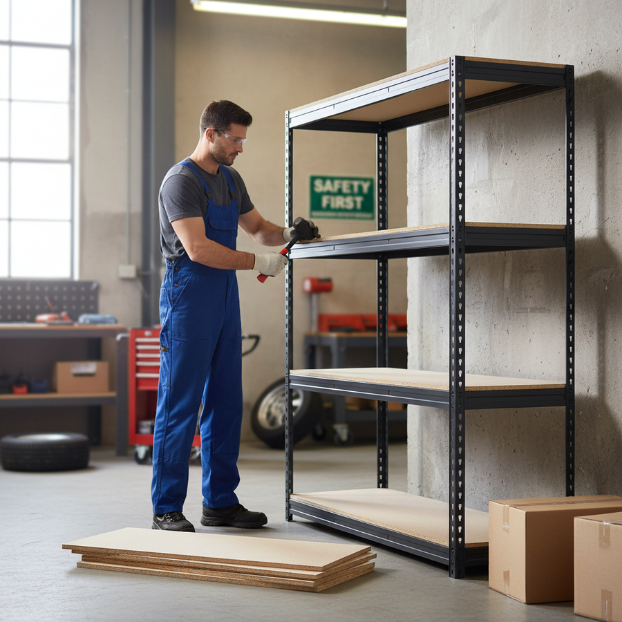 Premium Heavy Duty Garage Shelving - 2200mm High - 500kg Capacity - Grey - Front view
