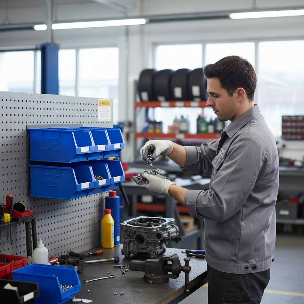 Heavy Duty Louvre Panel Kit with 6 Removable Pick Bins for Storage - Side view