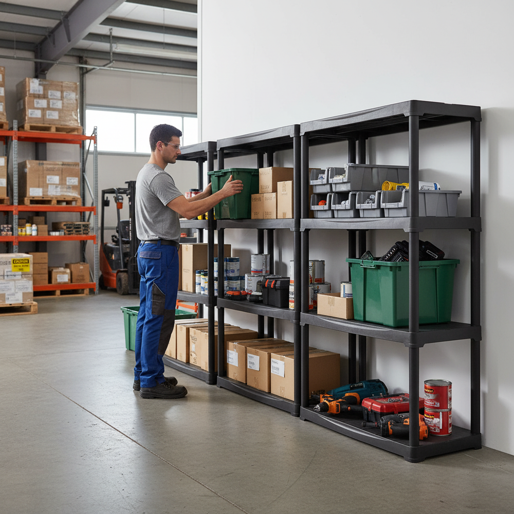 Heavy Duty Plastic Shelving Unit - 1330mm High - 20kg Per Level - Charcoal - Side view