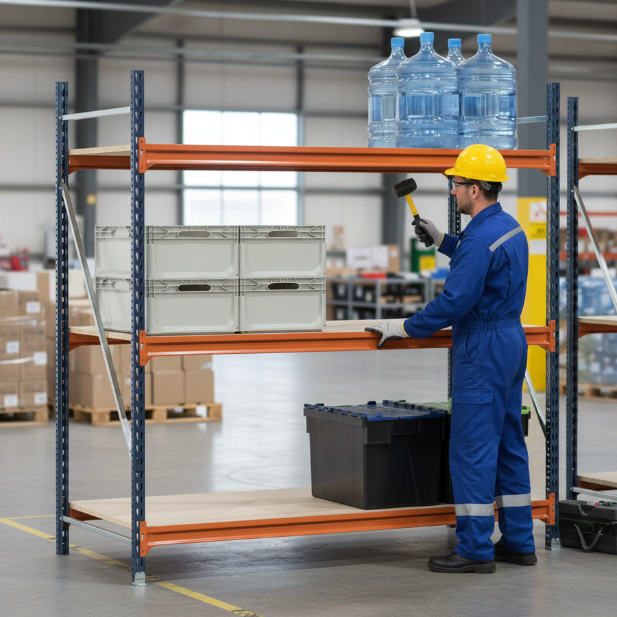 Premium Heavy Duty Longspan Shelving - 2500mm High - Blue & Orange - Front view