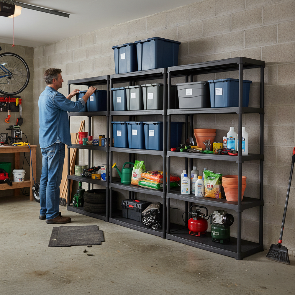 Premium Plastic Shed Shelving - 1760mm High - 20kg Capacity - Charcoal - Side view