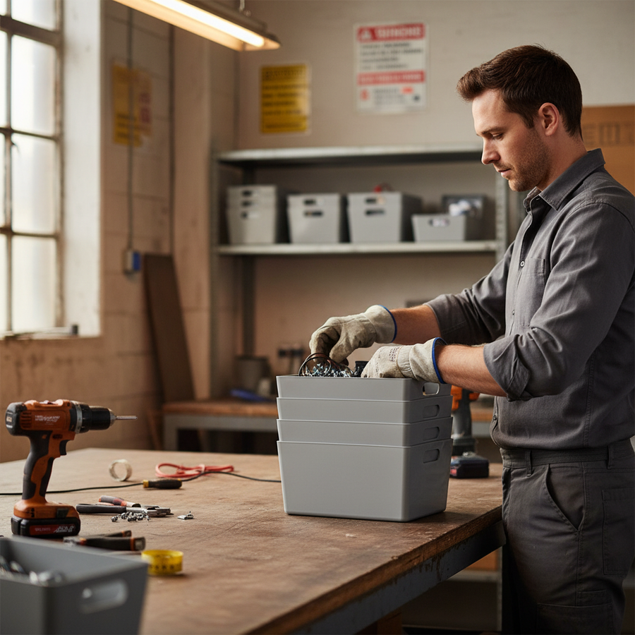 Premium Storage Studio Baskets - Versatile Grey Storage Solutions - Front view