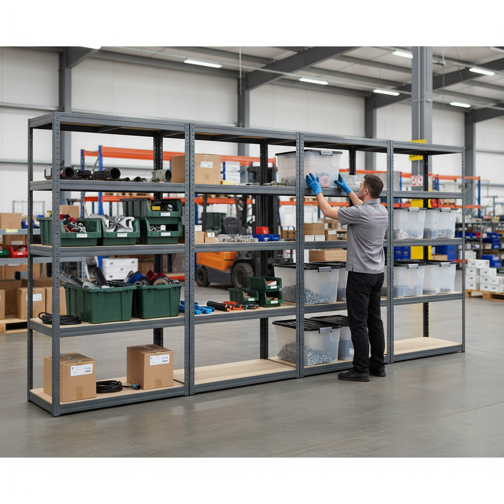 Premium Shelving Units with Storage Boxes - 1800mm High Grey - Side view