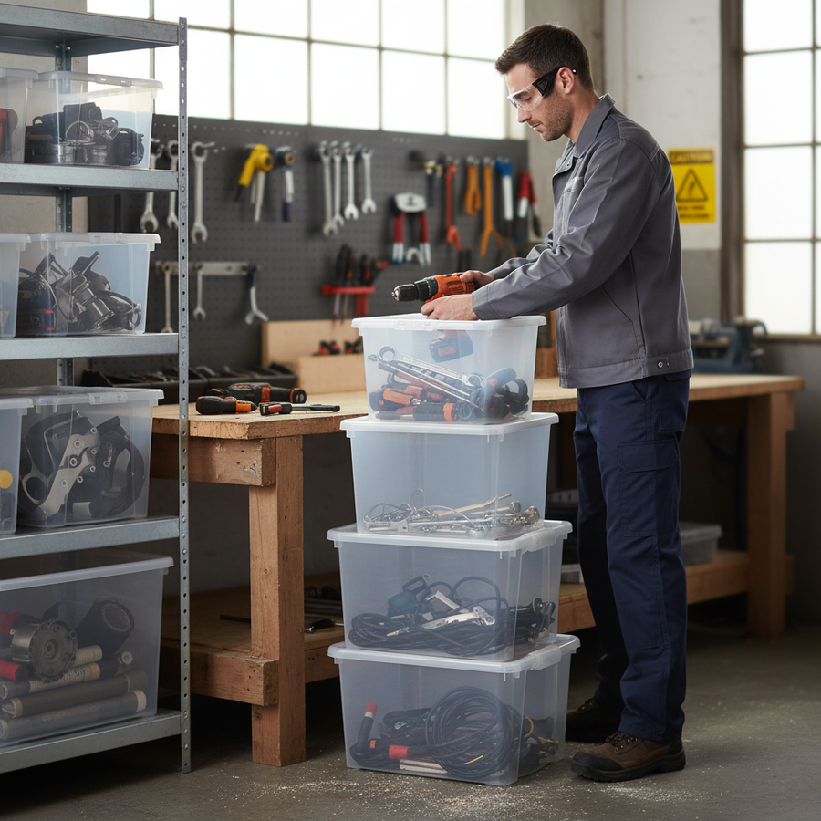 Premium Plastic Storage Boxes - Clear - Multiple Sizes Available - Front view