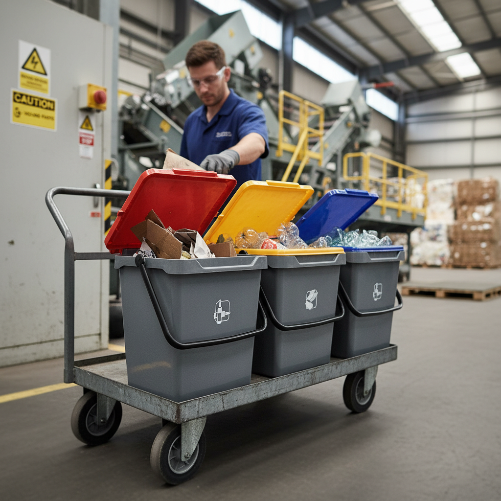 Set of 3 Heavy Duty 30L Recycling Bins with Flip Lids - Front view