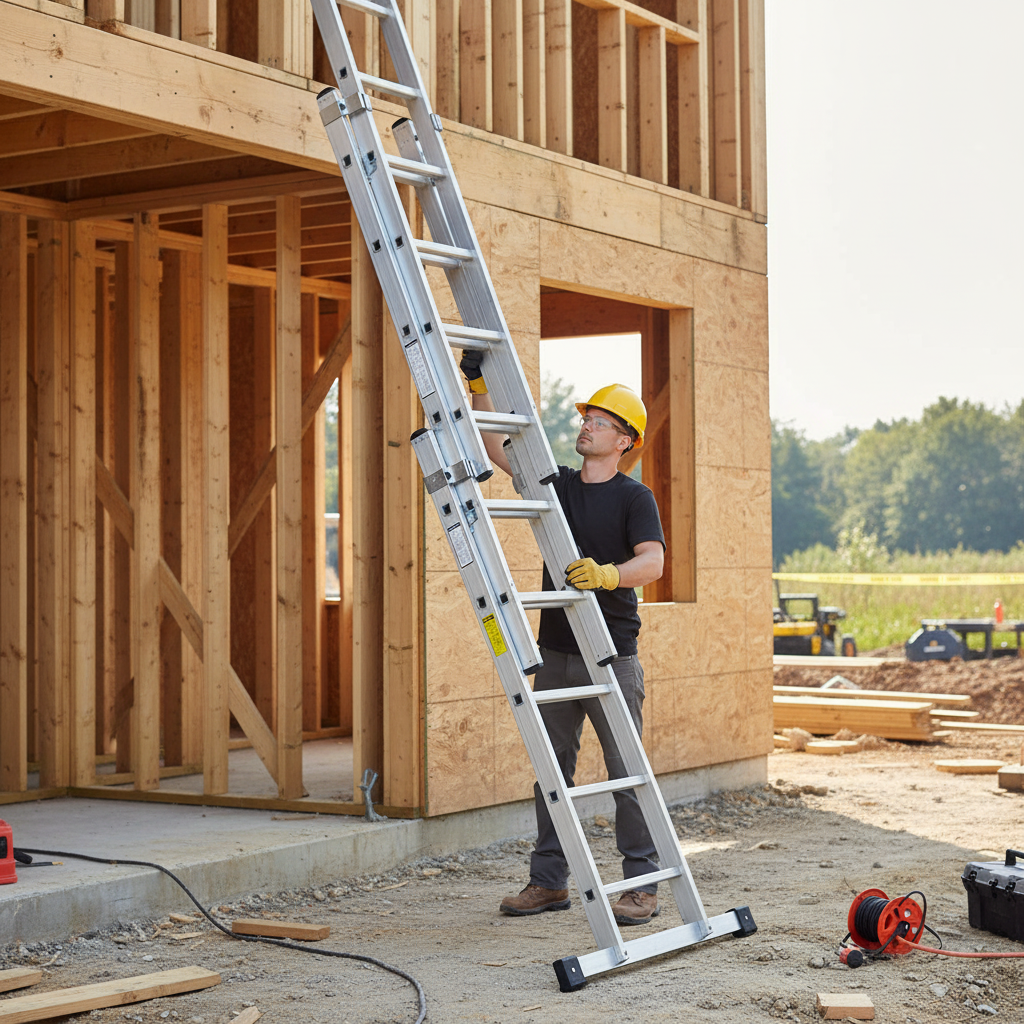 Professional Square Rung Triple Extension Ladders - 5 Sizes Available - Front view