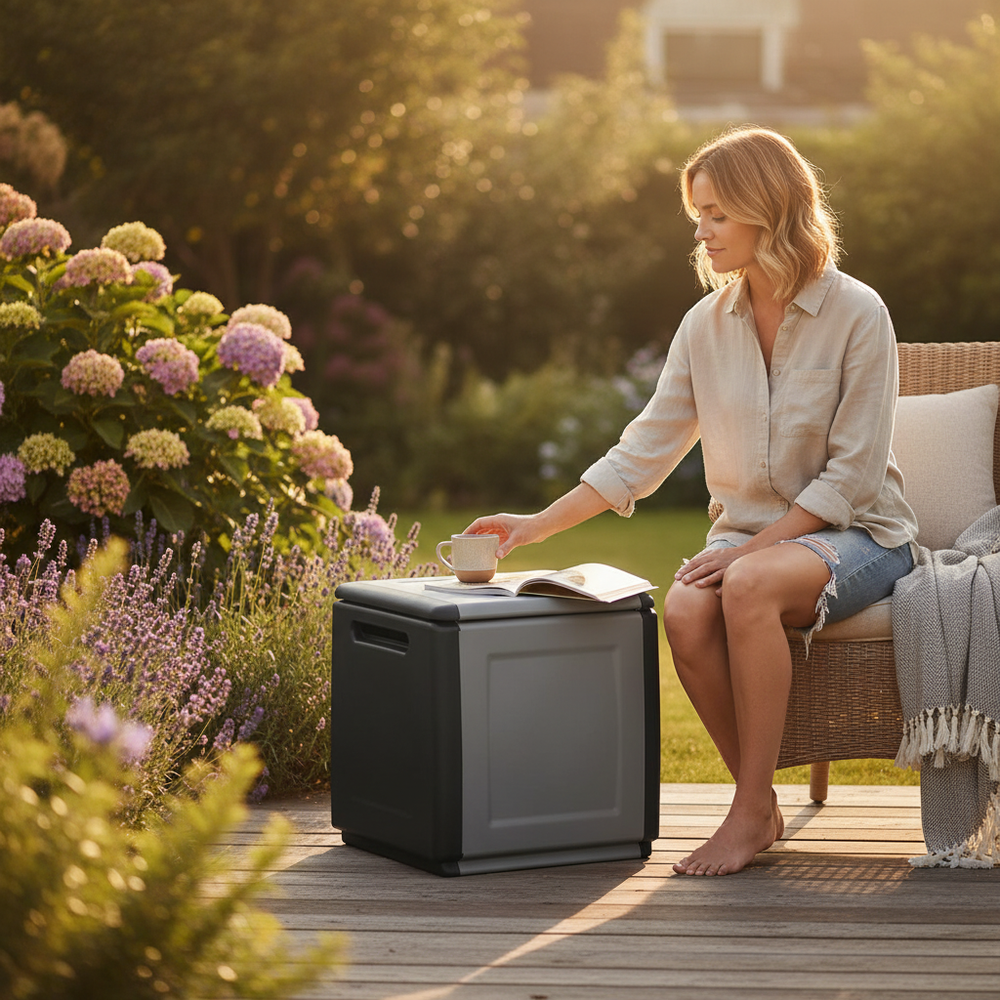 Premium Outdoor Storage Boxes - 130L Capacity for Indoor and Outdoor Use - Side view