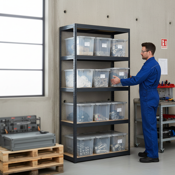 Premium Industrial Shelving Unit with 10x 37L Plastic Storage Boxes