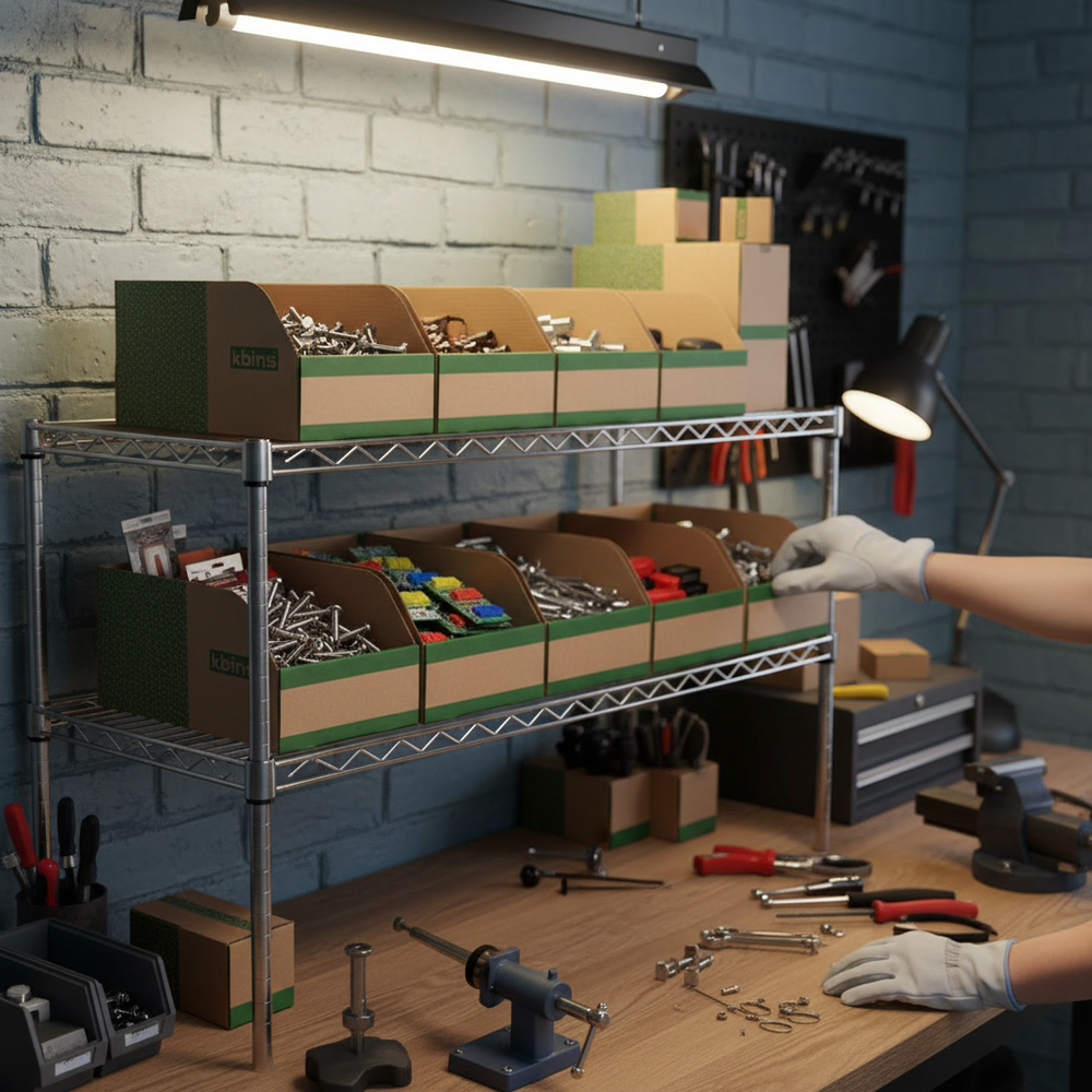 Premium Flat Pack Cardboard Parts Bins - Versatile Storage Solution - Side view