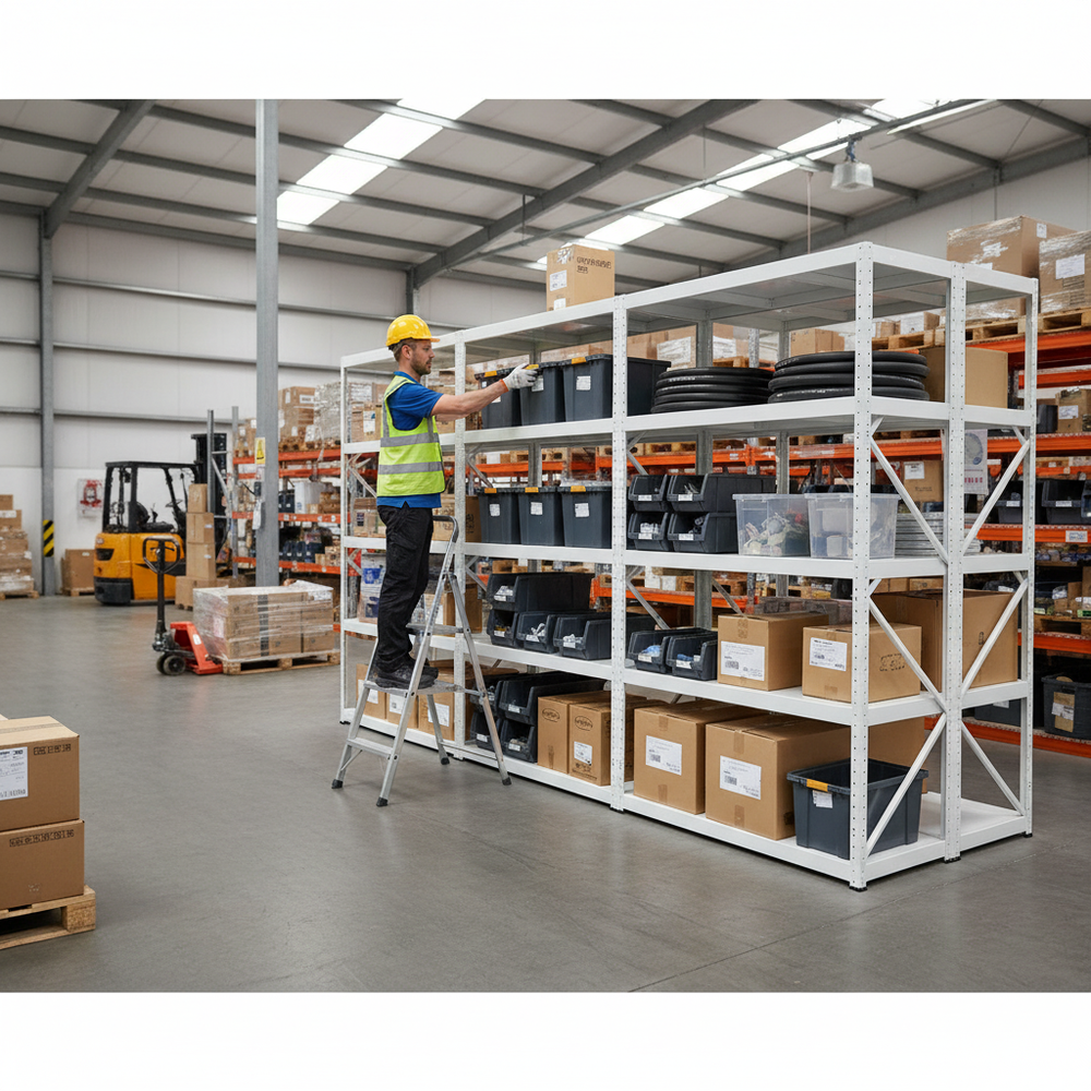 Heavy Duty Metal Shelving Unit - 1800mm High - 90/130kg Capacity - White - Side view