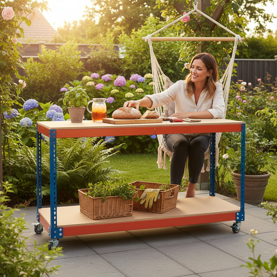 Heavy Duty Mobile Workbench - 925mm High - 300kg Capacity - Chipboard - Front view