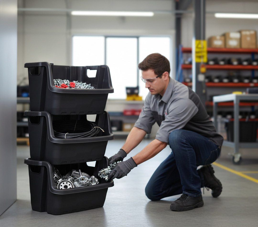 87L Heavy Duty Stacking Pick Bins - Ideal for Storage and Organization - Front view