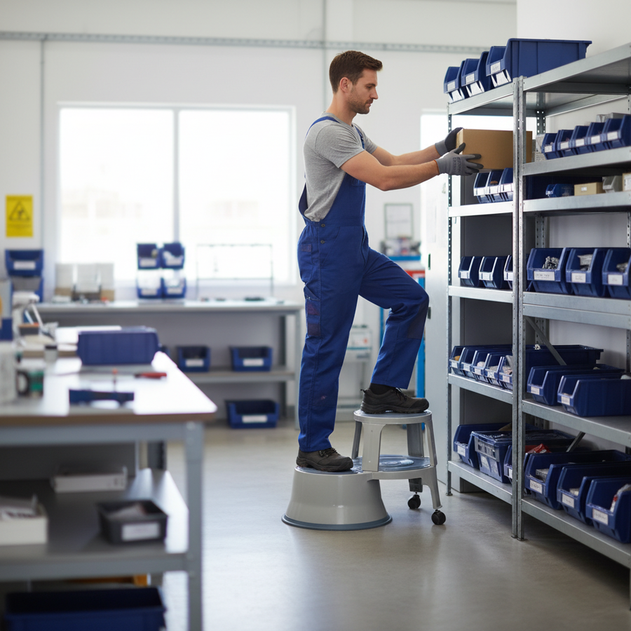 Premium Steel Kick Step with Anti-Slip Treads - Light Grey - Front view