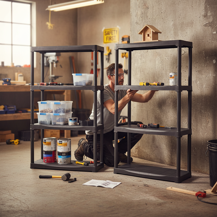 Heavy Duty Plastic Shed Shelving - 1330mm High - 20kg Capacity - Charcoal - Front view