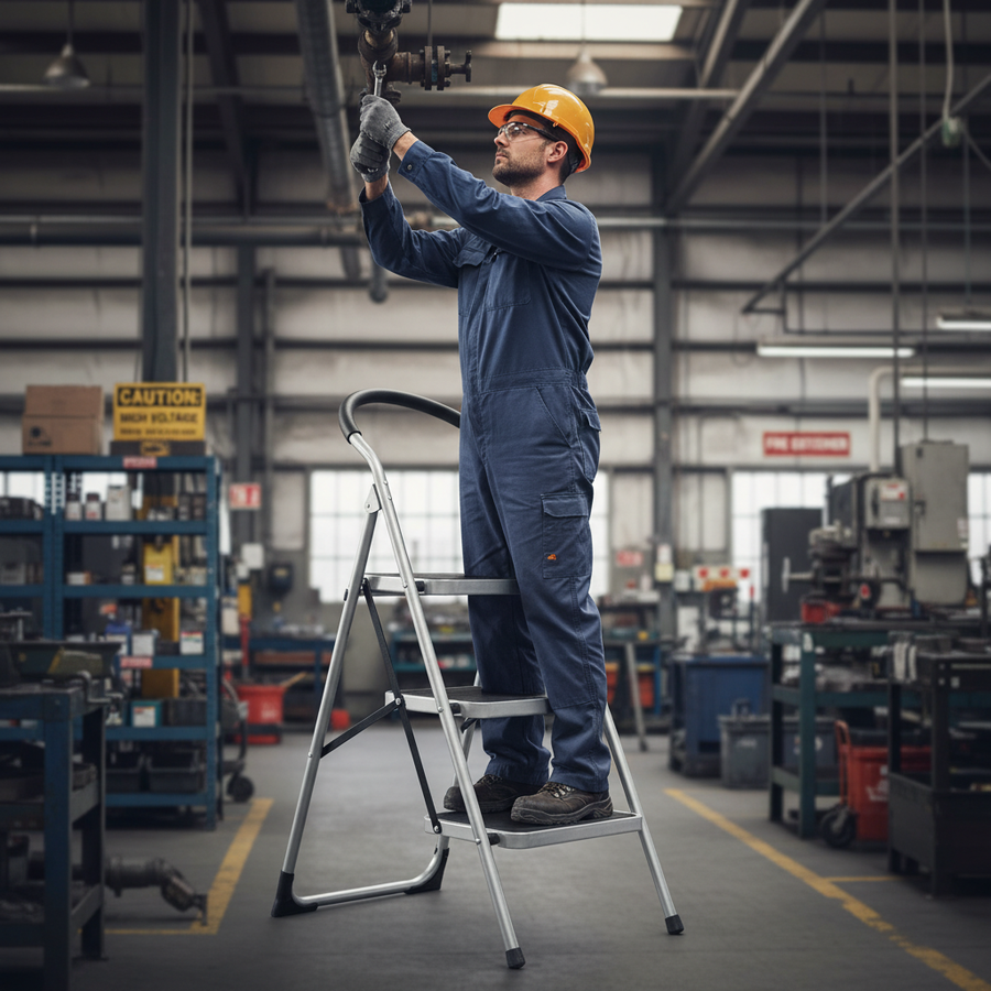 Premium Folding Step Ladder - 3 Tread with Rubber Handle - Front view