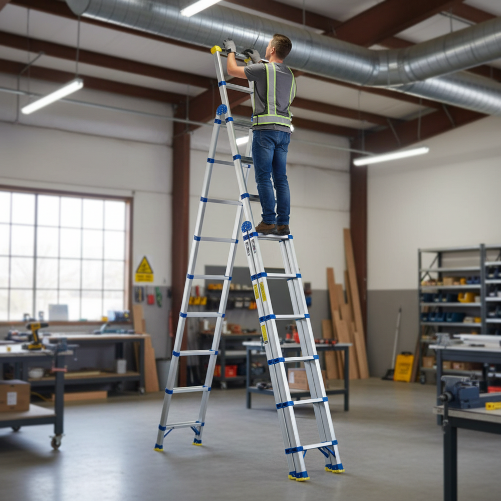 Premium Soft Close Telescopic Ladders - Adjustable Heights & Safety Features - Side view
