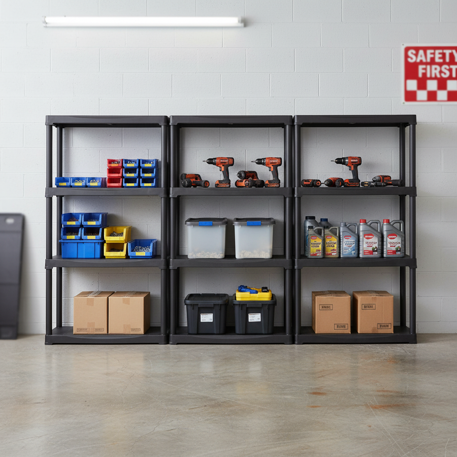 Heavy Duty Plastic Shelving Unit - 1330mm High - 20kg Per Level - Charcoal - Front view