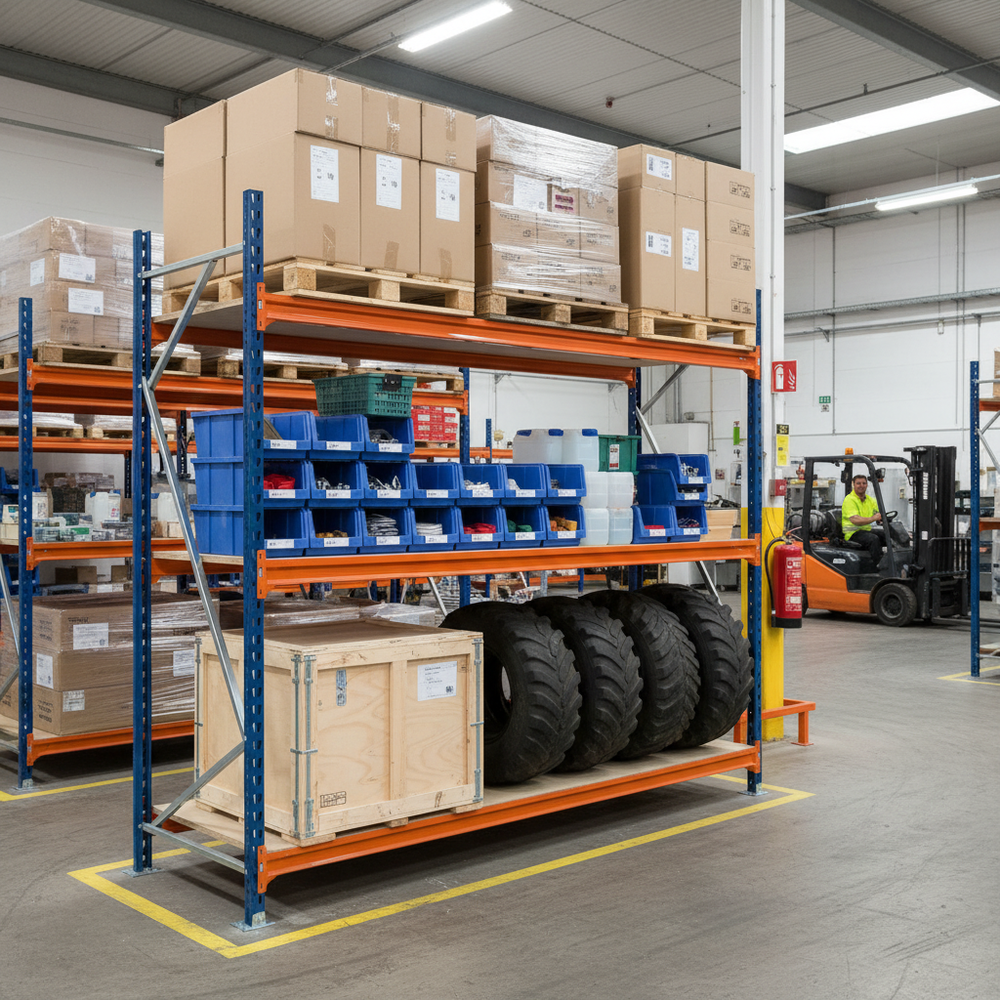 Heavy Duty Longspan Shelving Extension Kit - 3000mm High - Blue & Orange - Side view