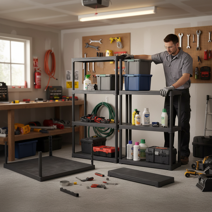 Premium Plastic Shed Shelving - 1330mm High - Holds 20kg per Level - Front view