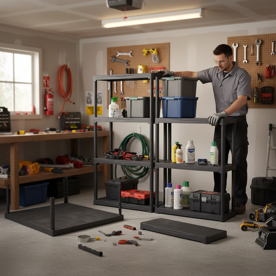 Premium Plastic Shed Shelving - 1330mm High - Holds 20kg per Level - Front view