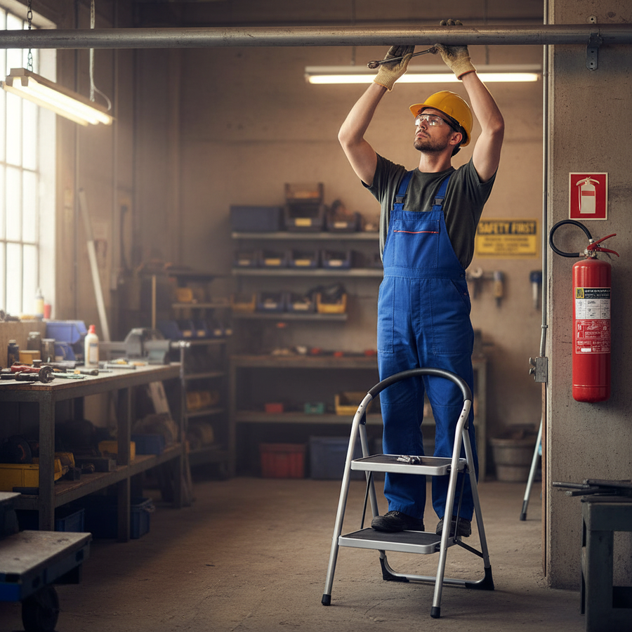 Premium Folding Step Ladder - 2 Tread for Safe Access - Front view