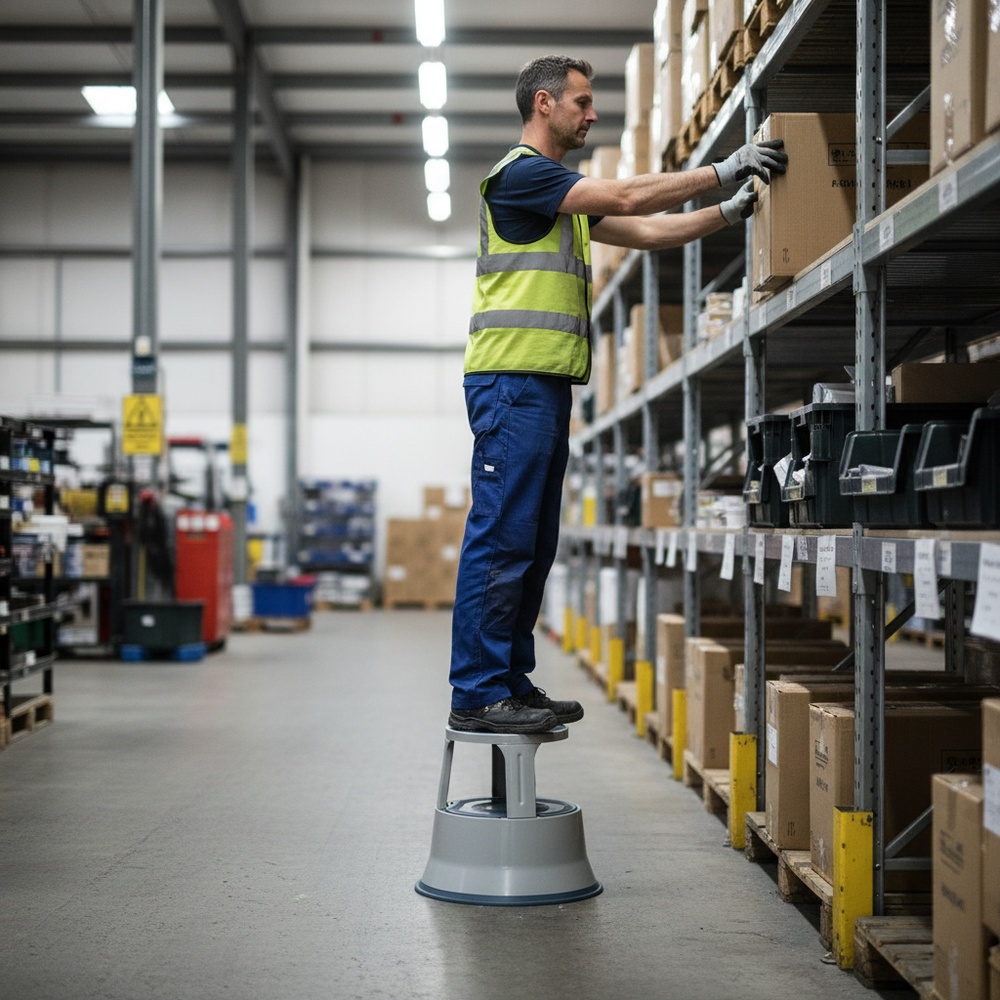 Premium Steel Kick Step with Anti-Slip Treads - Light Grey - Side view