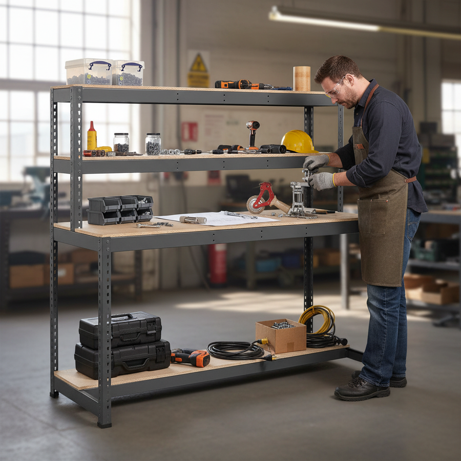 Heavy Duty Workstation - 1670mm High - 500kg Capacity - Chipboard - Grey - Front view