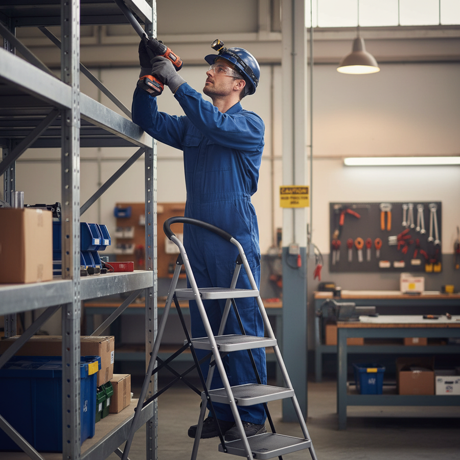 Heavy Duty Folding Step Ladder - 4 Tread for Safe Access - Front view