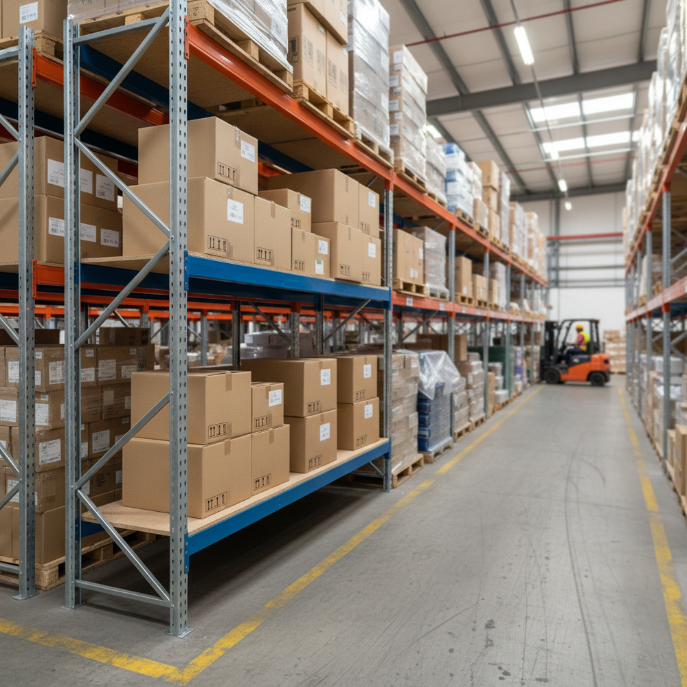 Additional Heavy Duty Chipboard Shelf - 15mm Thick, Blue Finish - Side view