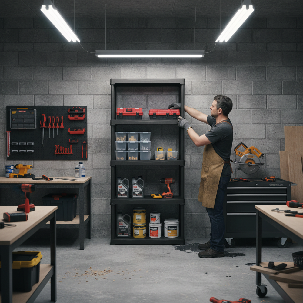 Heavy Duty Plastic Shelving - 1330mm High - 20kg Capacity - Charcoal - Side view