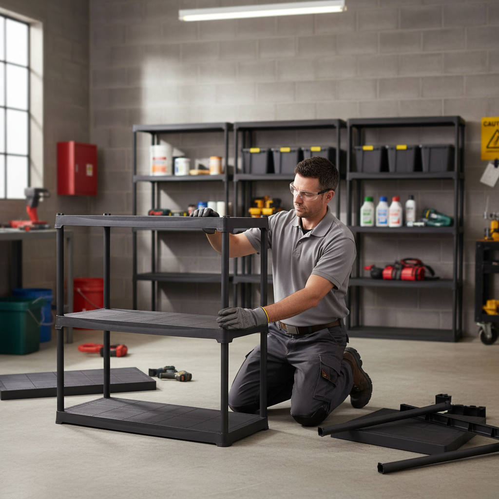 Heavy Duty Plastic Shelving Unit - 1760mm High - 20kg Capacity - Charcoal Finish - Front view